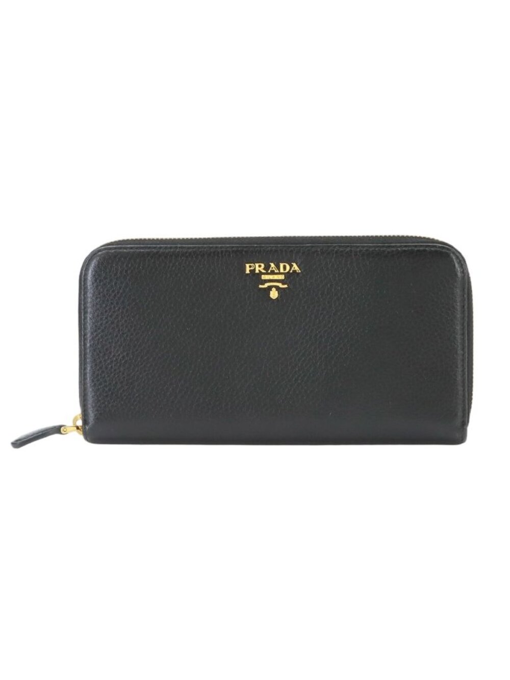 Prada Zip Around Wallet Leather Black Gold
